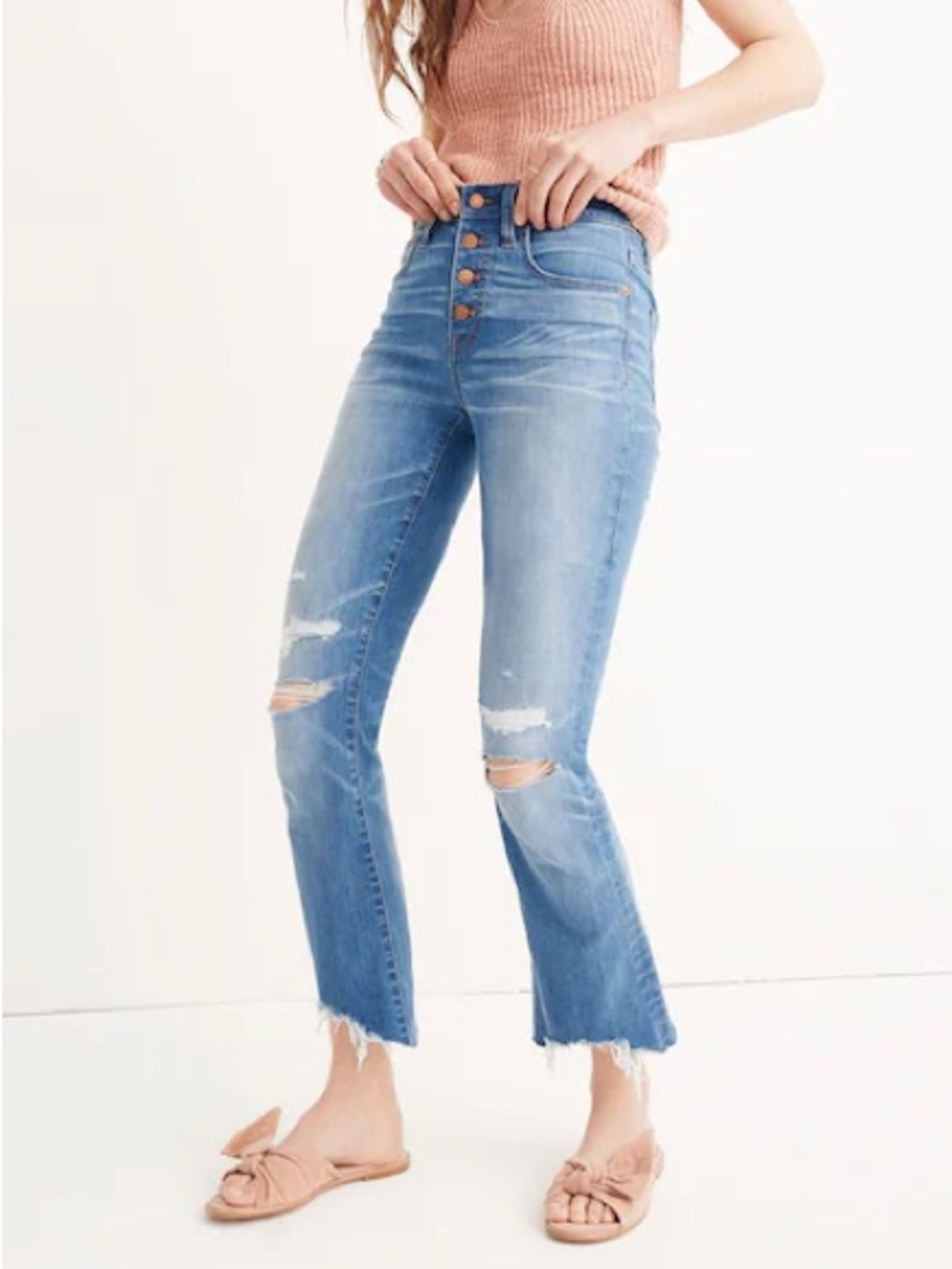 NWT Madewell Cali Denim Boot Jeans in Bronson Wash Button Front Edition Blue 26